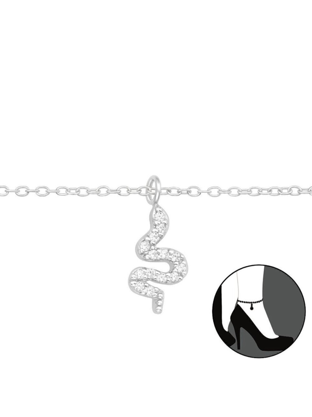 Sterling Silver CZ Snake Anklet